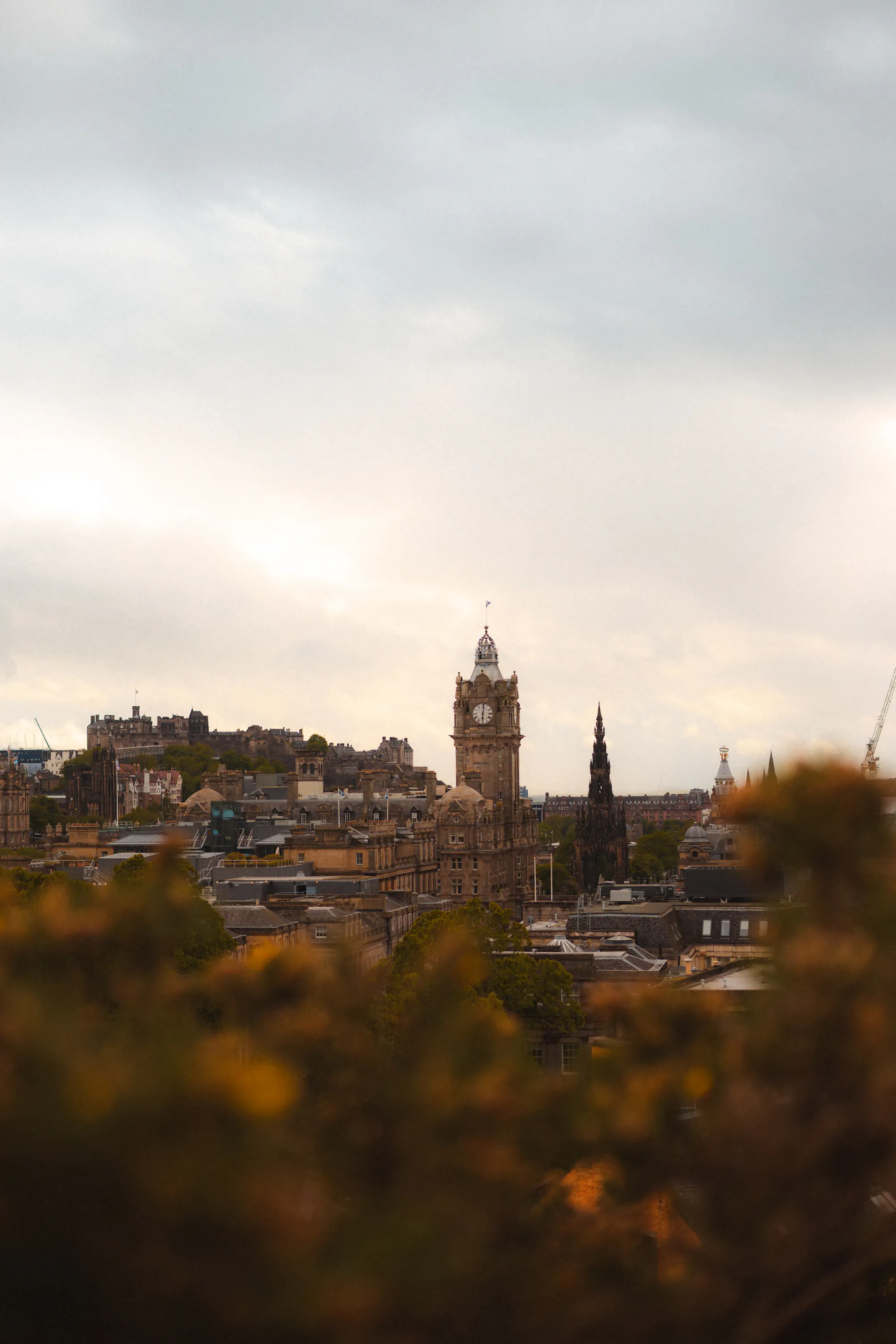 Edinburgh skyline with the Balmoral clock tower and Edinburgh Castle